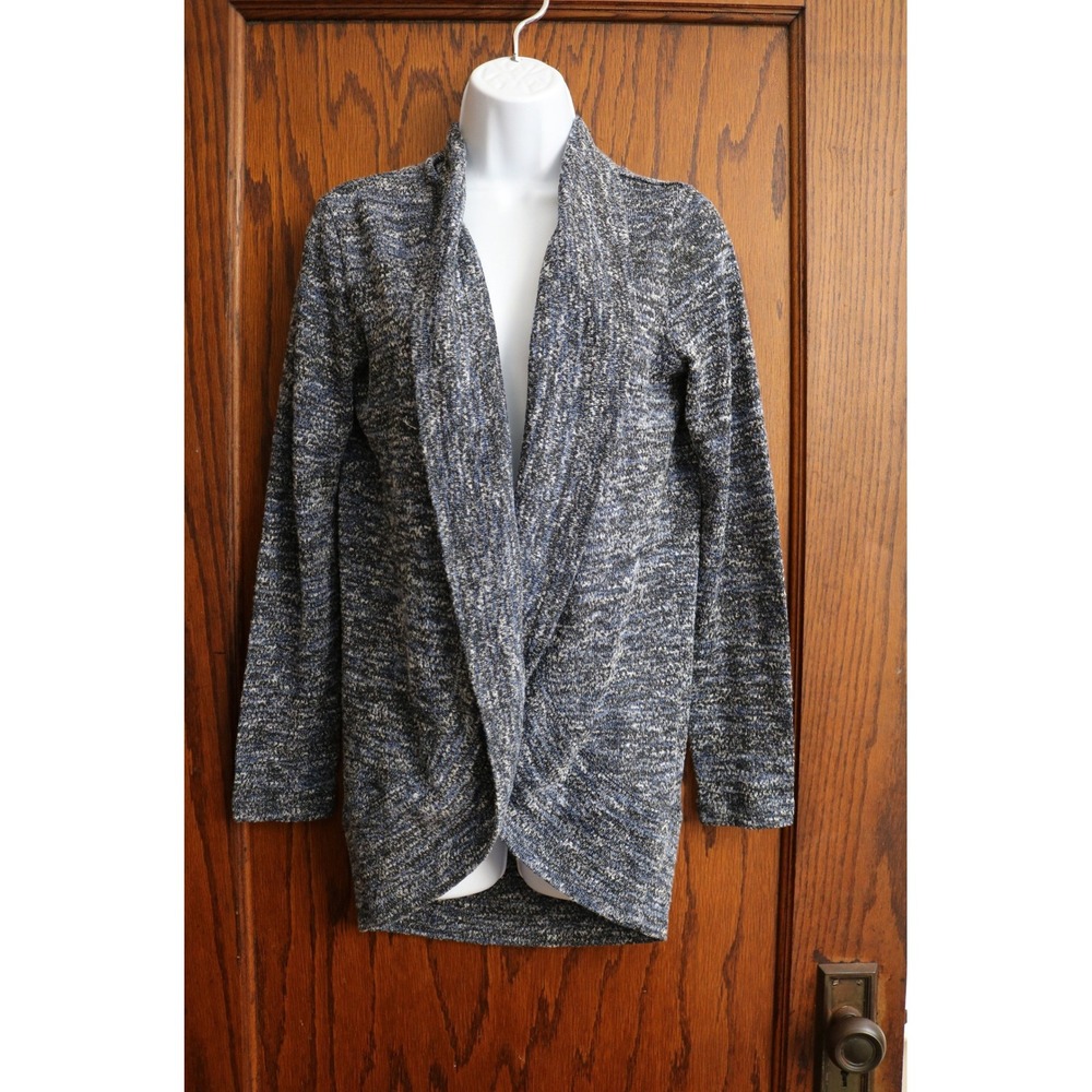 AEROPOSTALE Open Cardigan Sweater Women Medium Blue Marled Draped Black White